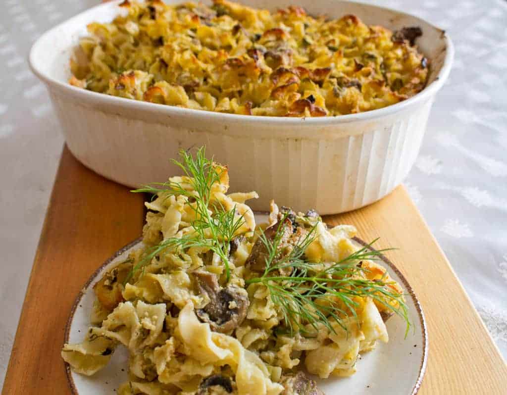 post-baking Mushroom and leek kugel baked