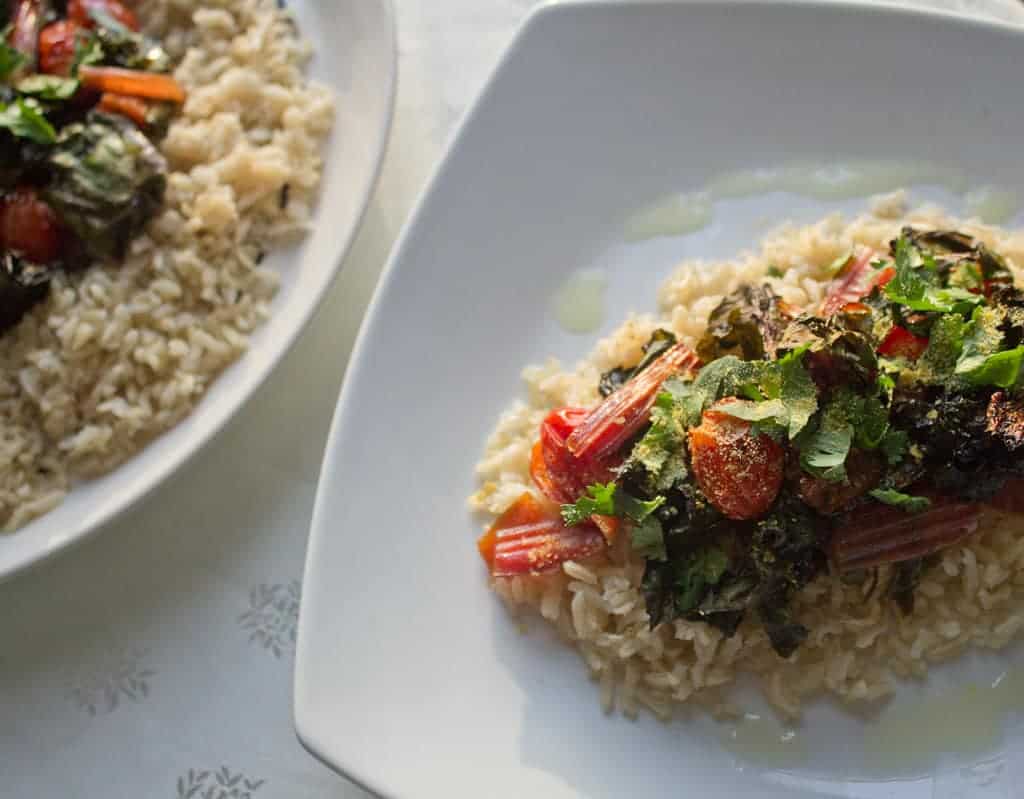 swiss chard and tomatoes two plates