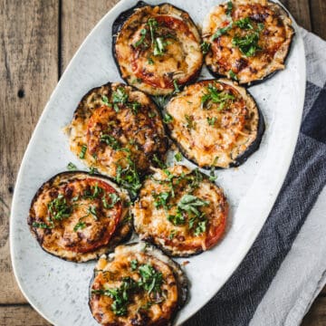 close up on baked eggplant tomato recipe