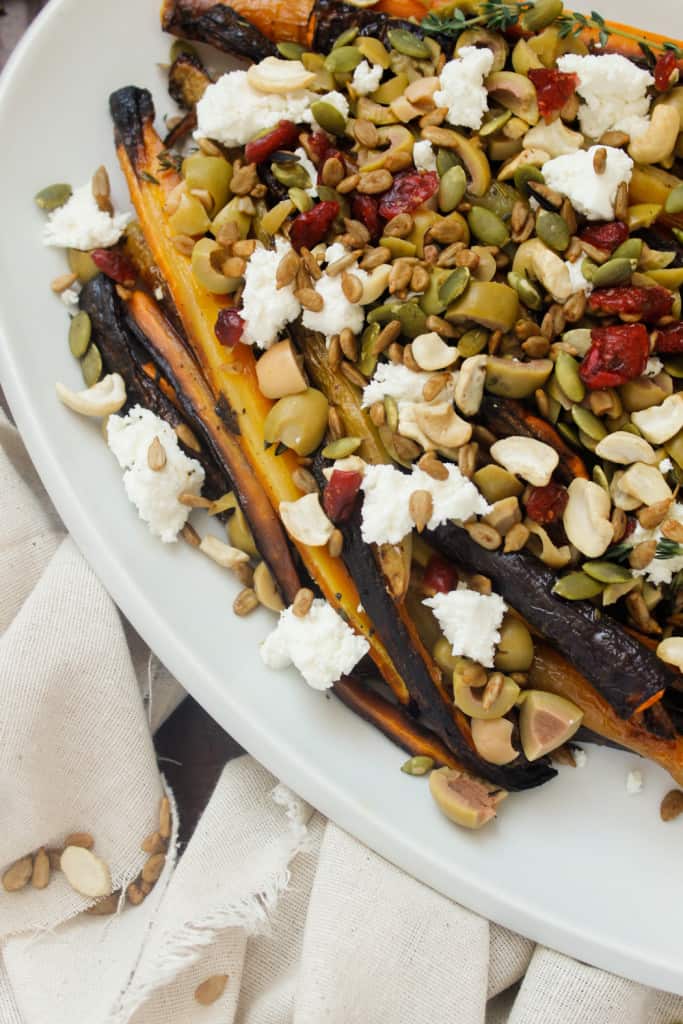 Plate with roasted carrots salad