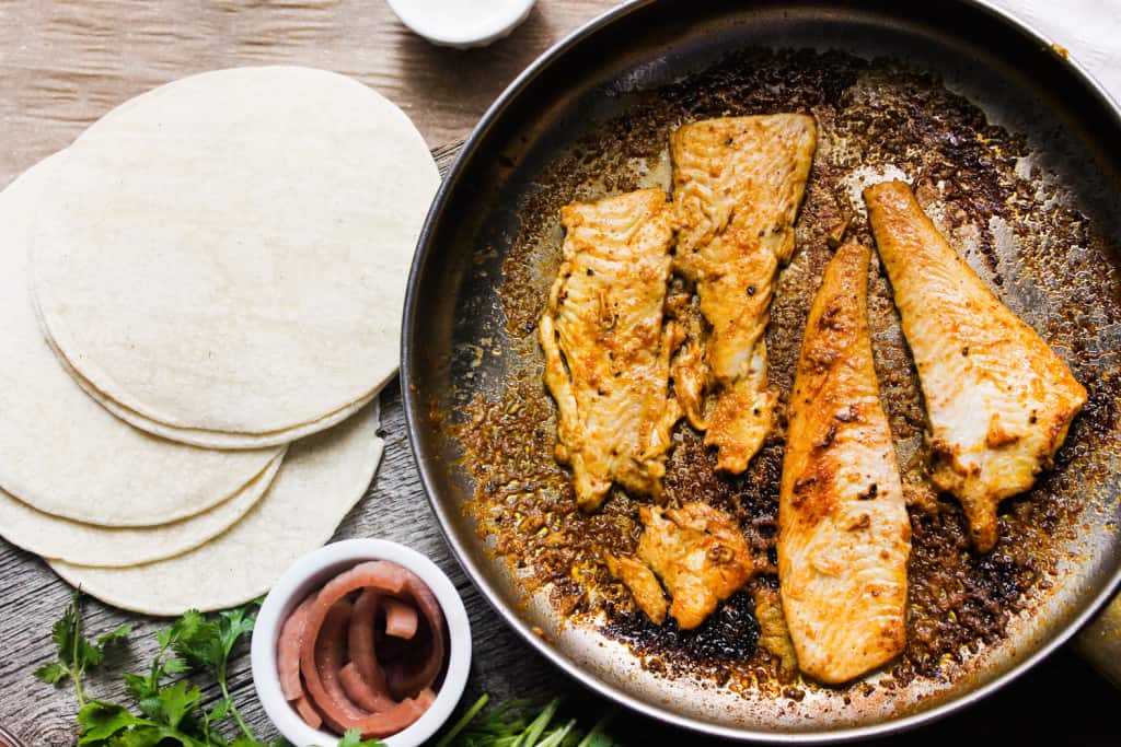 Pink fish tacos with NaturSource salad topper