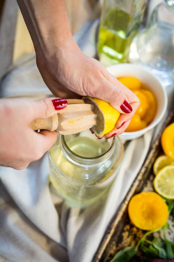 Peach salmon skewers with peach jalapeno crema
