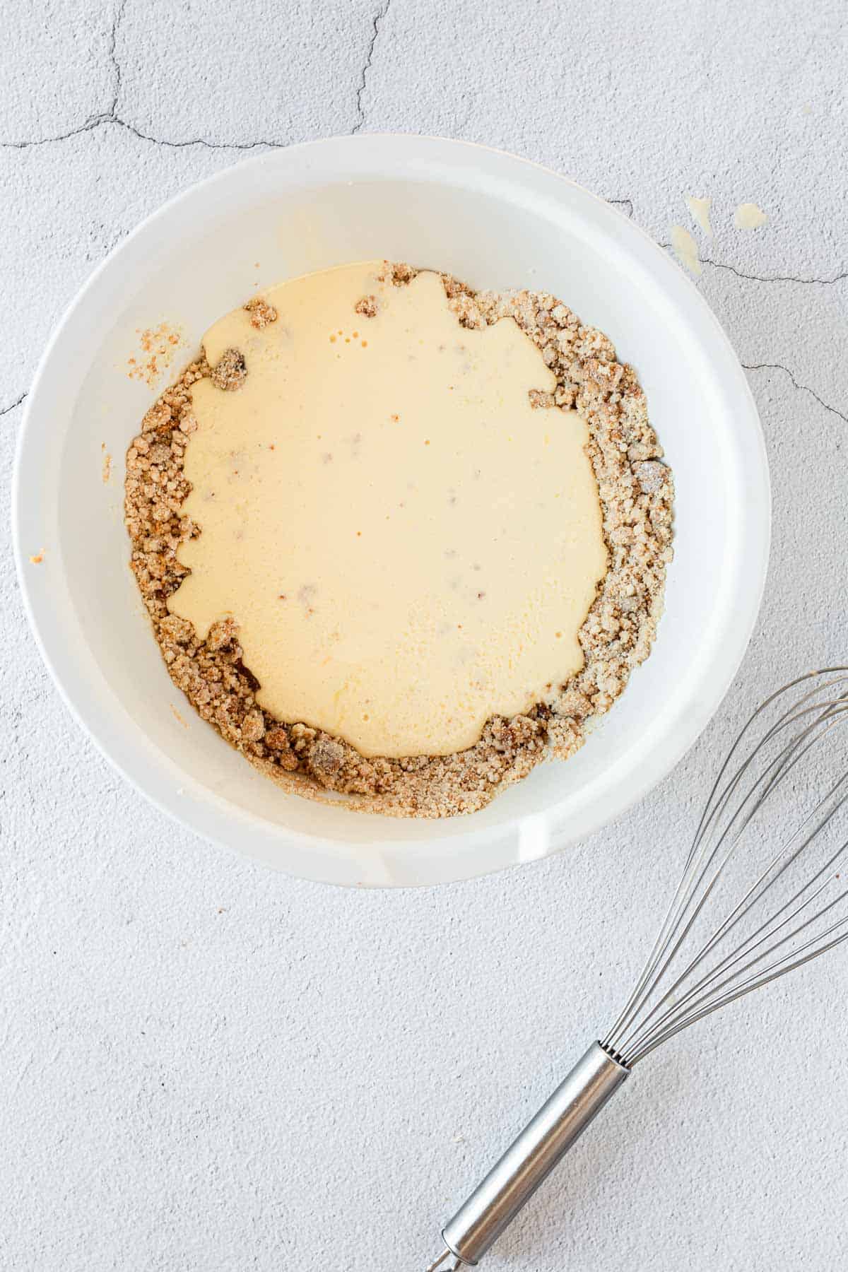 muffin batter in bowl with whisk