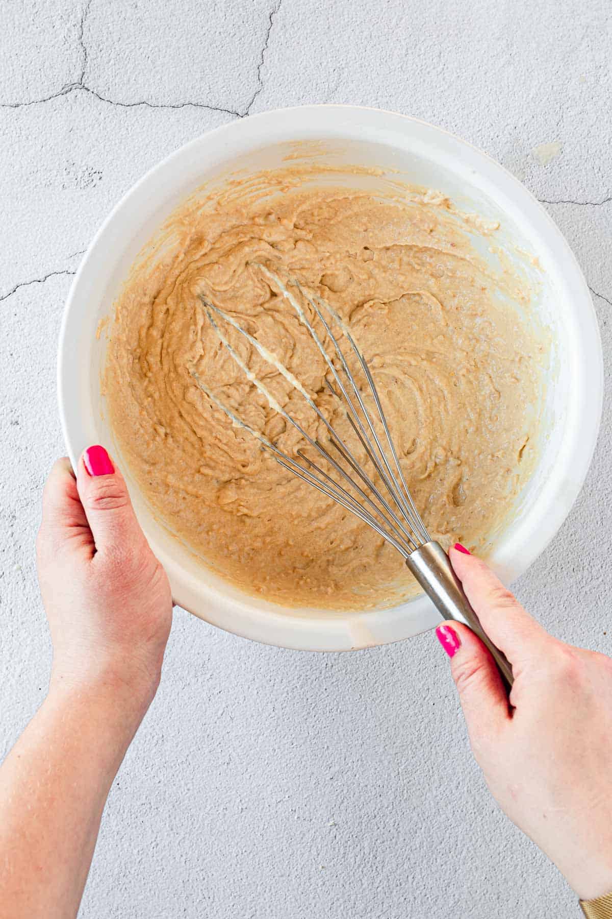 overhead of gluten free chocolate chip muffin batter